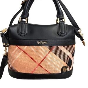 Spartina 449 pink plaid and black leather two way bag